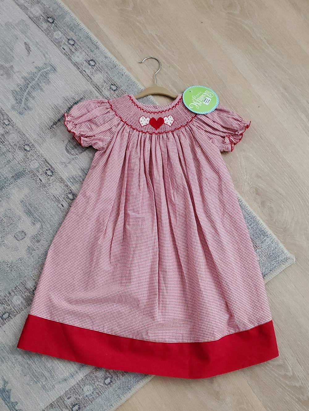 NWT Classic Whimsy Girls Red White Heart Embroidered Smocked Bishop Dress Sz3T